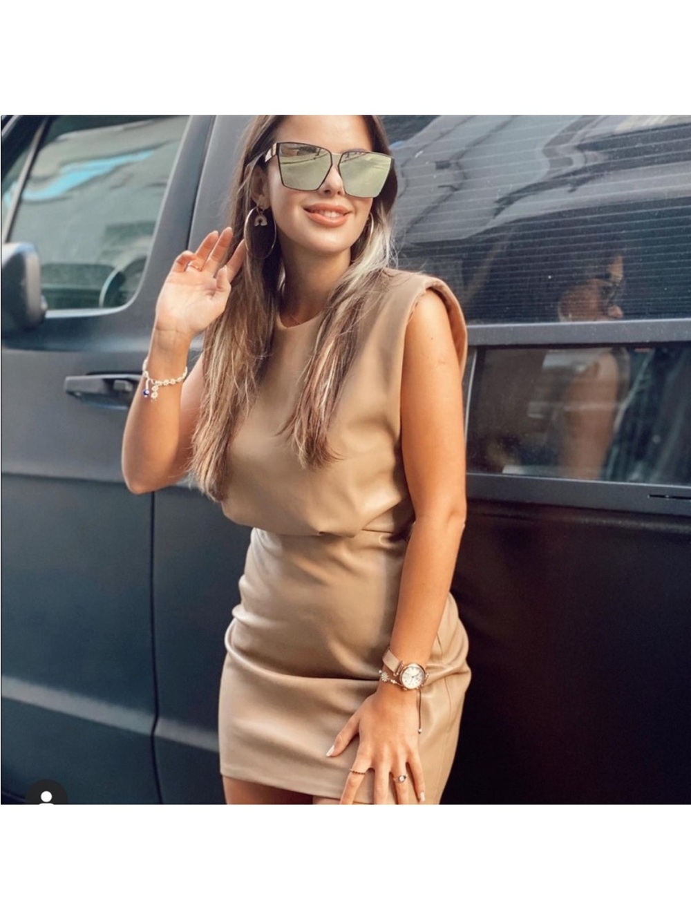 Zara Sleeveless Mini Dress in Tan